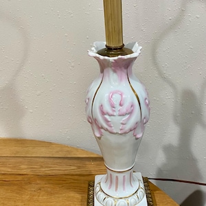 Antique Victorian Pink and Gold Porcelain Table Lamp