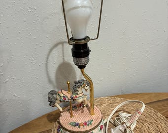 Vintage Carousel Horse Lamp | Cottagecore Floral Lamp | Shabby Chic Nursery Decor | Grandmillennial Pastel Lighting