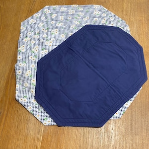 Set of Six Blue and White Checkered Daisy Placemats