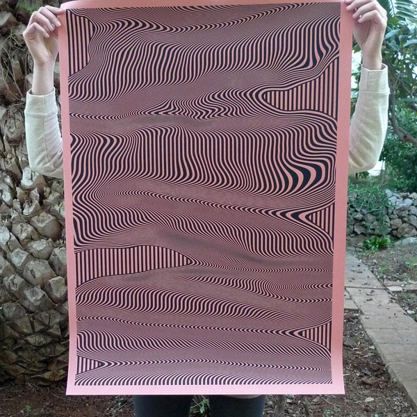 FEEDBACKGROUNDS, limited edition screen print, dark salmon color paper, 100 x 70 cm