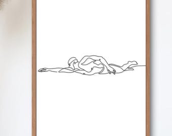 Lámina artística minimalista de nadador, decoración para piscina (descarga digital)