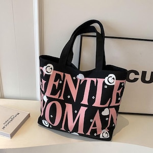 Letter canvas bag, beach handbag, women&#39;s canvas bag, shoulder bag, large capacity tote bag for class commuting