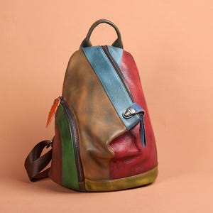 Handmade Leather Backpack for Women |Colorful Patchwork Rucksack |Multicolor Boho Backpack Purse |Travel School Daypack |Unique Gift for Her