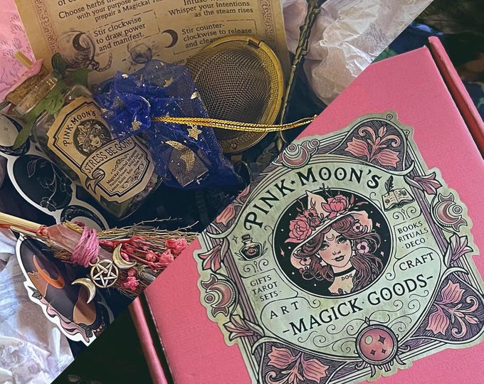 Witchy Tea Gift Box | Herbal Tea Ritual Kit with Crystal Infuser | Self-Care Spell Set