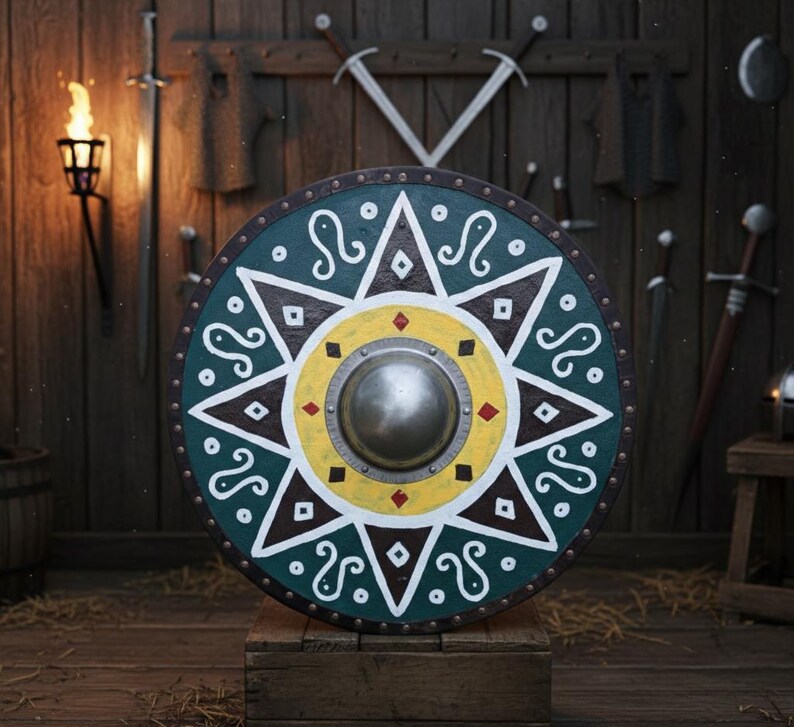 Handmålad vikingasköld – Medeltida väggdekor, LARP Cosplay bild 7