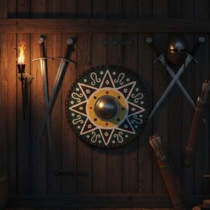 Handmålad vikingasköld – Medeltida väggdekor, LARP Cosplay bild 11