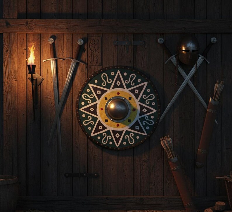 Handmålad vikingasköld – Medeltida väggdekor, LARP Cosplay bild 11