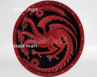 Hand-Painted Steel Roman Viking Shield: 24" Medieval Reenactment Shield