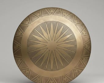 Handcrafted Bronze Medieval Shield – Geometric Sunburst Design, Viking Warrior Wall Decor, Historical Shield Art
