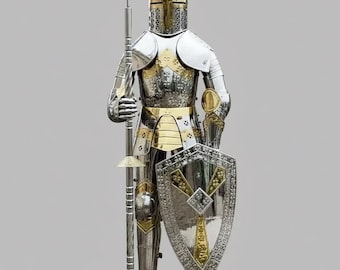 Middeleeuwse handgemaakte draagbare cosplay ridderpantserkostuum: 18-gauge staal, interieur/cosplay