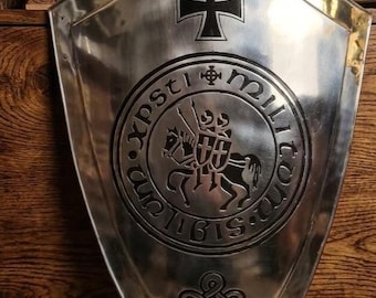 Handmade Knights Templar Steel Shield, Medieval Crusader Wall Decor, Templar Cross Armor Display