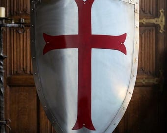 Handmade Steel Templar Knight Shield: Medieval Crusader Wall Decor, LARP Armor, Renaissance Collectible