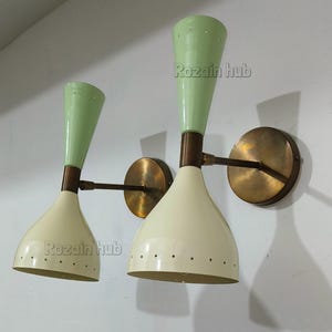 Mid Century Modern Brass Diabolo Wall Sconces - Italian Stilnovo Style - Handmade Pair