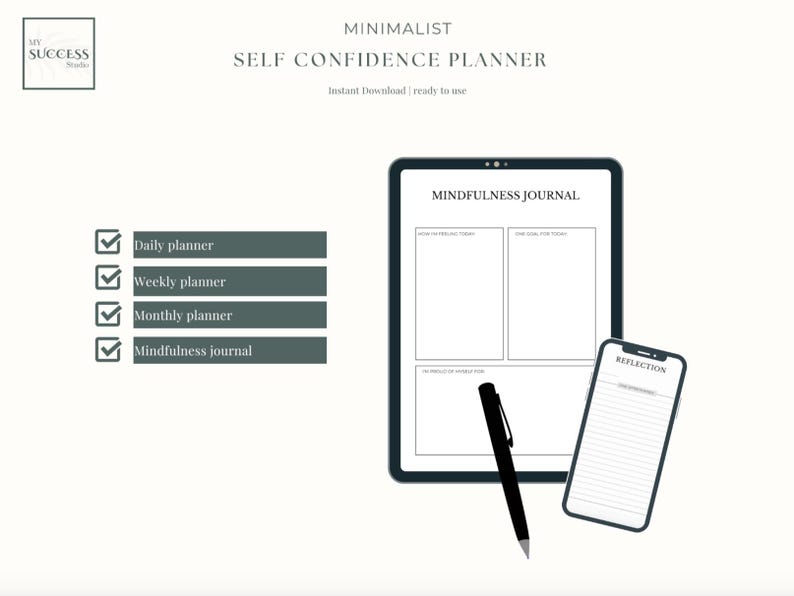 Self Confidence Planner Printable Self Esteem and Mindset Journal Daily ...