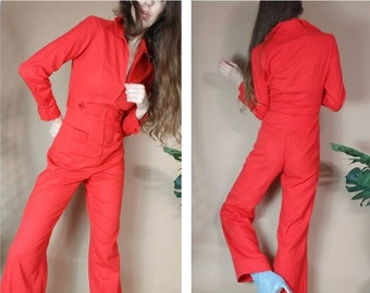 Vintage Red Jumpsuit 70s Coveralls xs