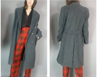 Vintage 90s Coat Mens Unisex Grey Classic Minimalist Long Coat l xl
