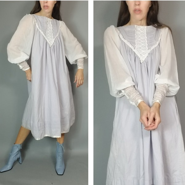 Vintage 80s Gunne Sax Tent Dress Poet Sleeve Pale Lavender s m