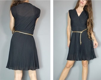 Vintage 70s Dress Black Grecian Disco Dress Jody T Baby Pleat s