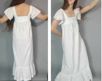 Vintage 80s Laura Ashley Nightgown Poet Dress Carno Wales xs s