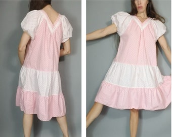 Vintage 80s Puff Sleeve Dress Muumuu Housedress s m