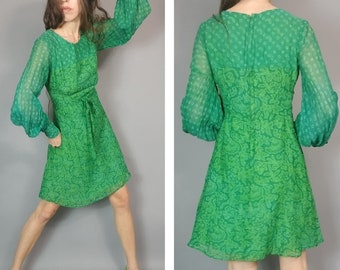 Vintage 60s Mod Green Dress s