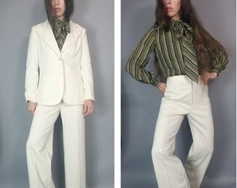 Vintage 70s Suit Cream Pant Suit m