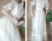Vintage 80s Gunne Sax Gown Puff Sleeve Bohemian Prairie Southern Belle Dress s