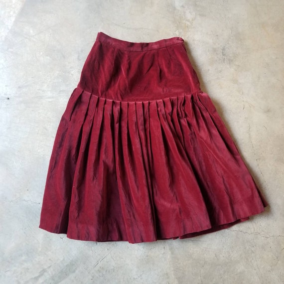 Vintage 80s Blood Red Velvet Designer Skirt xs s - image 3