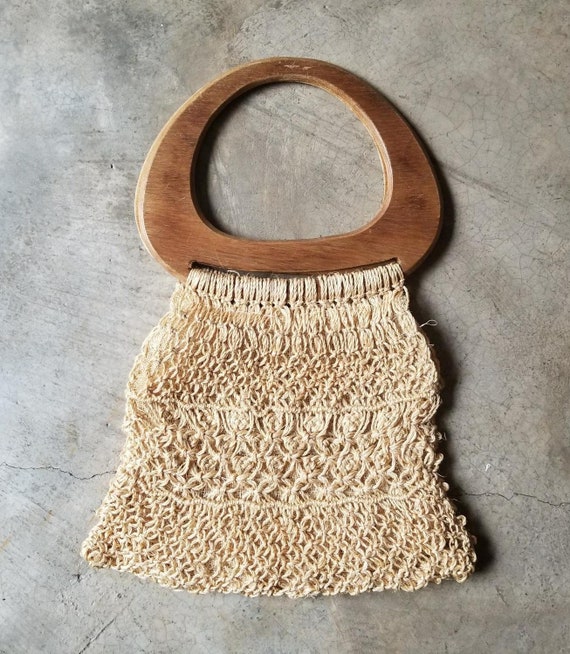 Vintage Bag Bohemian Macrame Handbag Bag Wood Han… - image 9