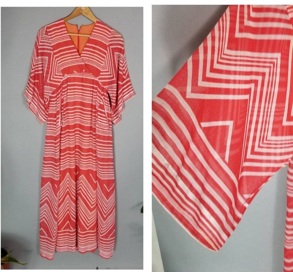 Vintage 70s Hippie Bohemian Dress Red Stripes Che… - image 6