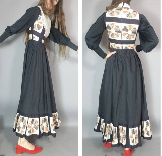 Vintage 70s Patchwork Quilt Print Sleeveless Dres… - image 5