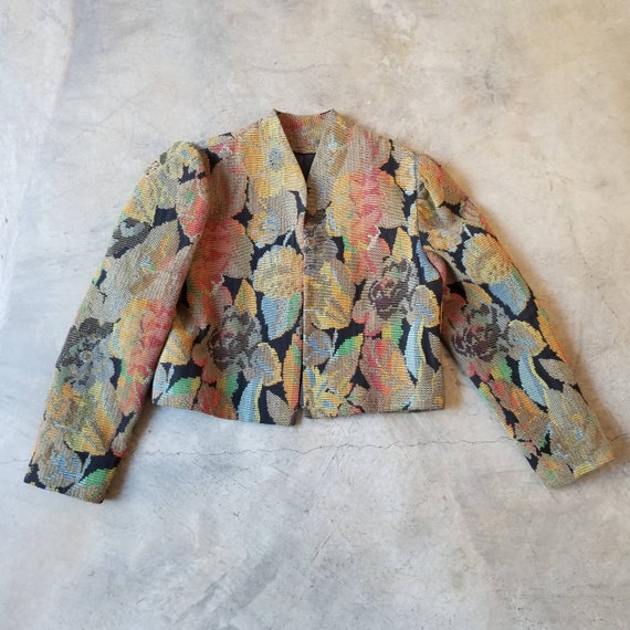 Vintage Tapestry Jacket 80s Floral Embroidered Ja… - image 8