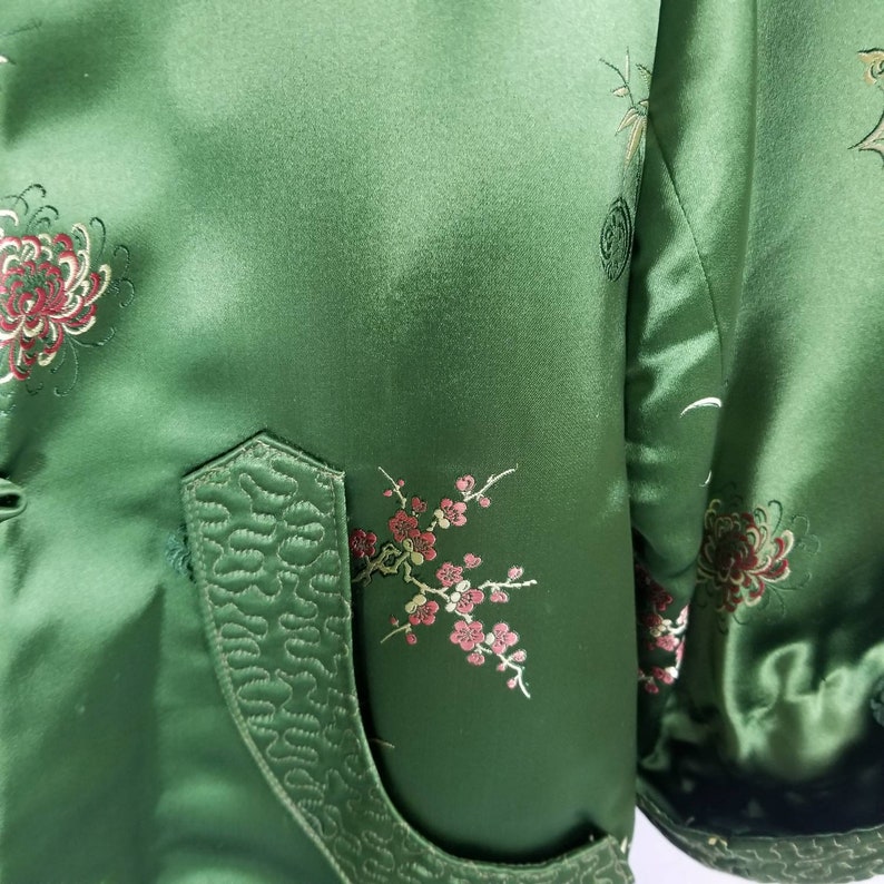 Vintage Asian Jacket Robe Duster Coat Lush Green s