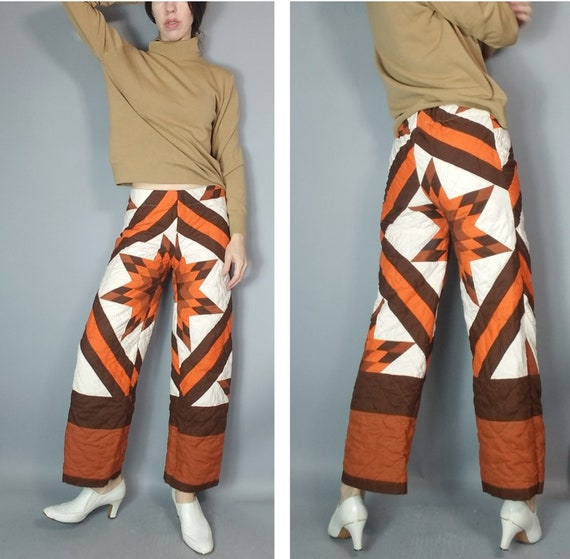 Vintage 70s Quilt Pants Handmade Quilted Pant xs s - image 4