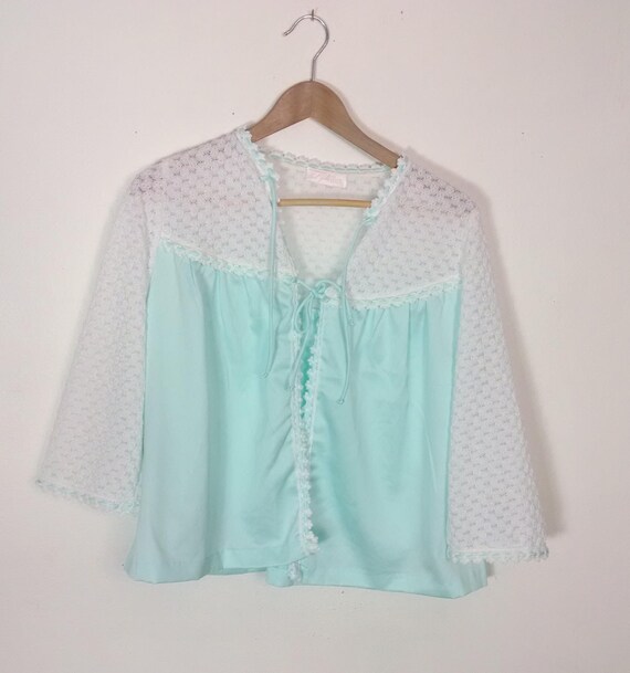 Vintage 60s Bed Jacket Seafoam Romantic Babydoll … - image 2