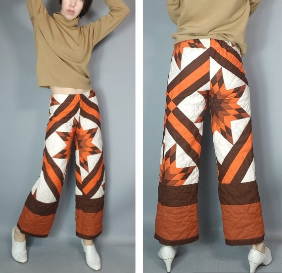 Vintage 70s Quilt Pants Handmade Quilted Pant xs s - image 2