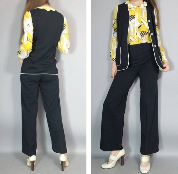 Vintage 60s Set Black and White Vest Pant Suit Se… - image 2