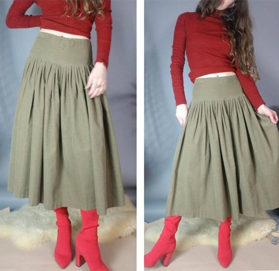 Vintage 80s Norma Kamali Skirt Drab Corduroy Desig