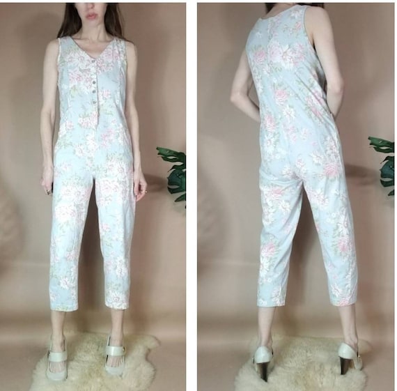 Vintage 80s 90s Laura Ashley Jumpsuit Pale Floral… - image 2