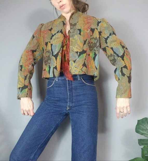 Vintage Tapestry Jacket 80s Floral Embroidered Ja… - image 4