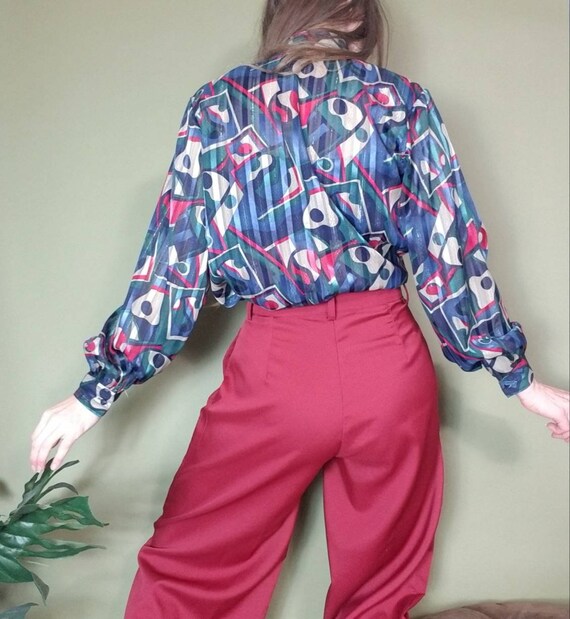 Vintage 80s Abstract Artsy Print Blouse s m - image 4