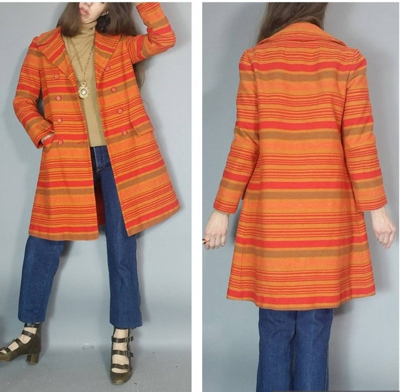 Vintage 60s 70s Mod Striped Coat s - image 6