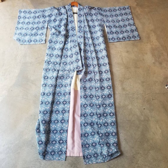 Vintage Kimono Blue Floral Duster free size - image 8