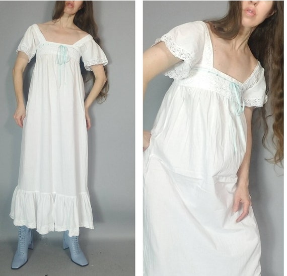 Vintage 80s Laura Ashley Nightgown Poet Dress Car… - image 7