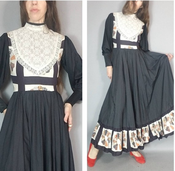 Vintage 70s Patchwork Quilt Print Sleeveless Dres… - image 4