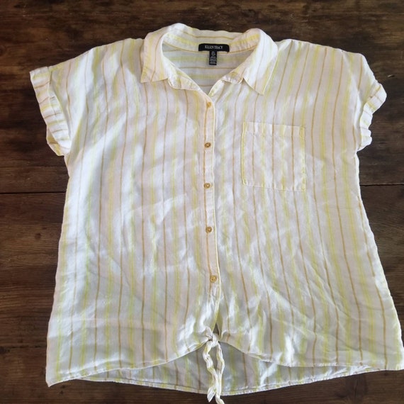 Vintage 90s y2k Linen Summer Top White Yellow Str… - image 7