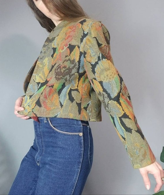 Vintage Tapestry Jacket 80s Floral Embroidered Ja… - image 7