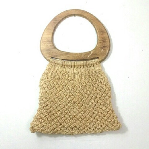 Vintage Bag Bohemian Macrame Handbag Bag Wood Han… - image 2