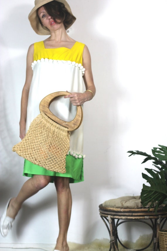 Vintage Bag Bohemian Macrame Handbag Bag Wood Han… - image 1