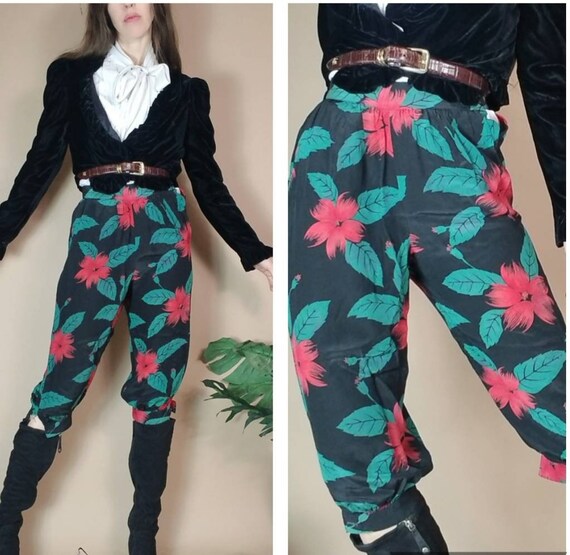 Vintage 80s 90s Silk Floral Breeches Knickerbocker